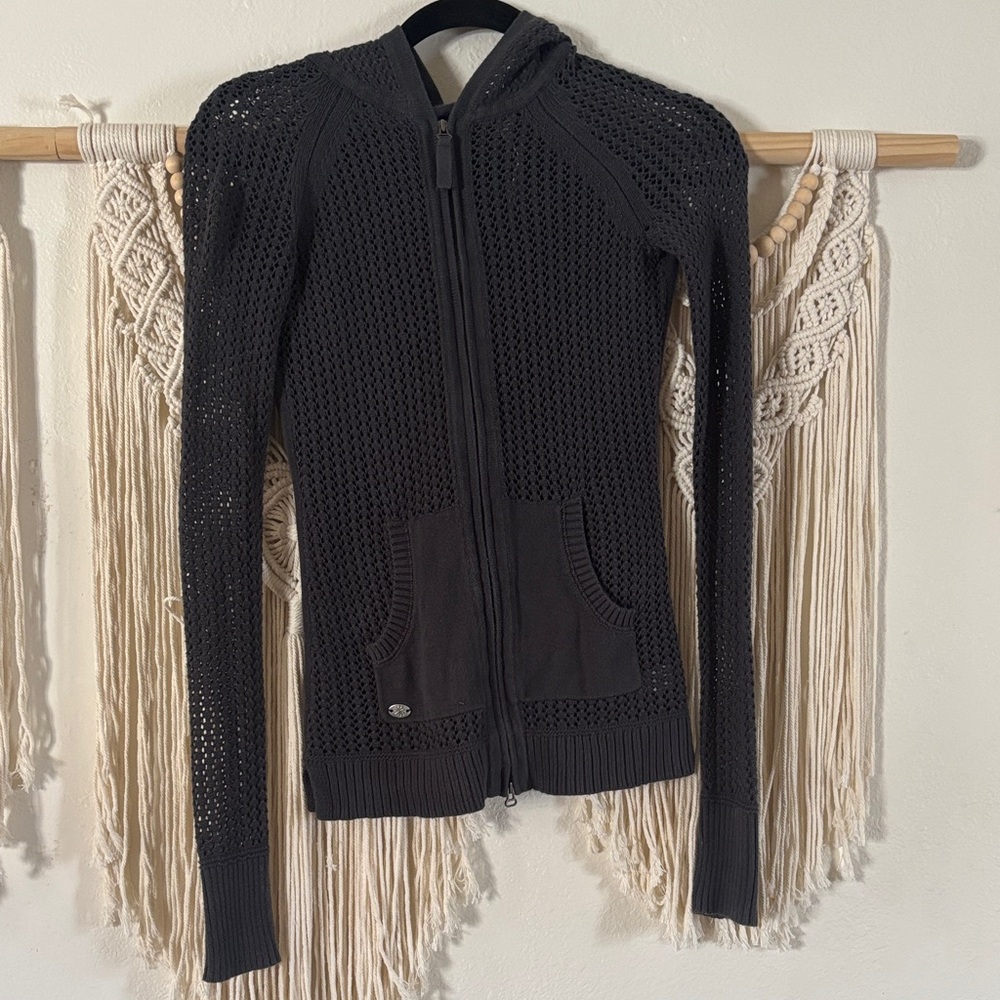 Athleta Dark Gray Long Sleeve Knit zip up Hooded